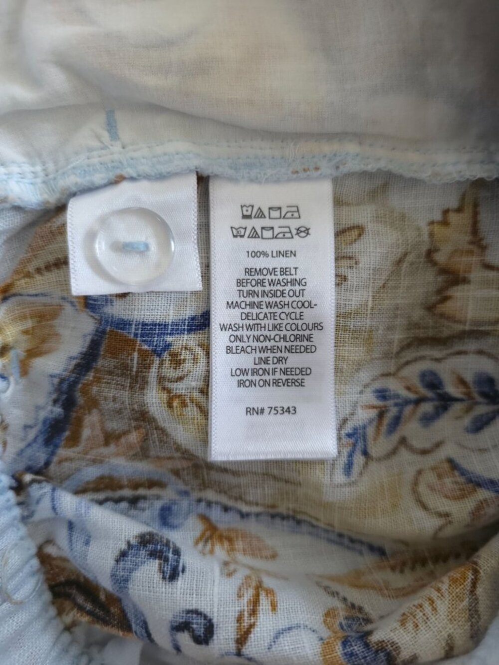 JOIE 100% Linen High-Waisted Lt Blue & Yellow Paisley Bohemian Belted Shorts L - Picture 6 of 7